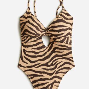 J. Crew Front-Twist One-Piece Swimsuit Animal Print Tiger Plus Size 24 NWT Beach